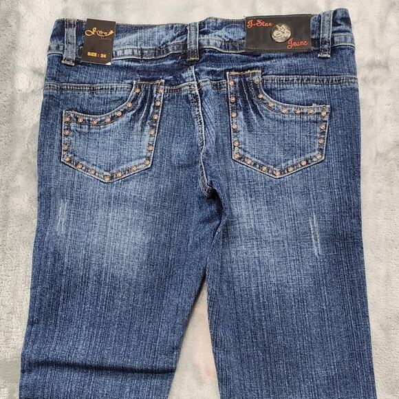 NEW J-Star Jeans Womens 3/4 Blue Studded Low Rise Bootcut Stretch Denim Faded - Picture 5 of 16